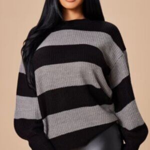Autumn Dreams Striped Sweater - Grey/Black Size: M